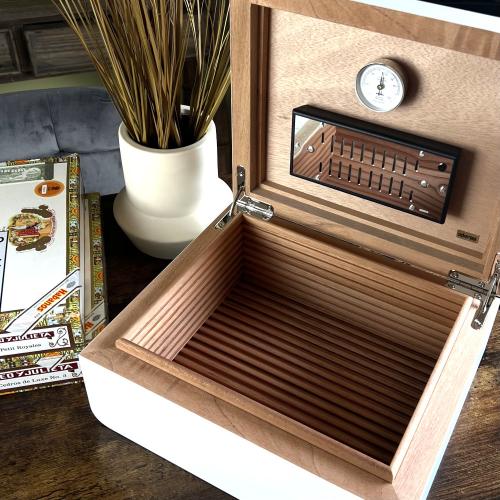 SLIGHT SECONDS Adorini Carrara Deluxe White Cigar Humidor - Medium - 75 Capacity (AD050)